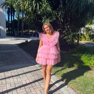 pink frilly mini dress